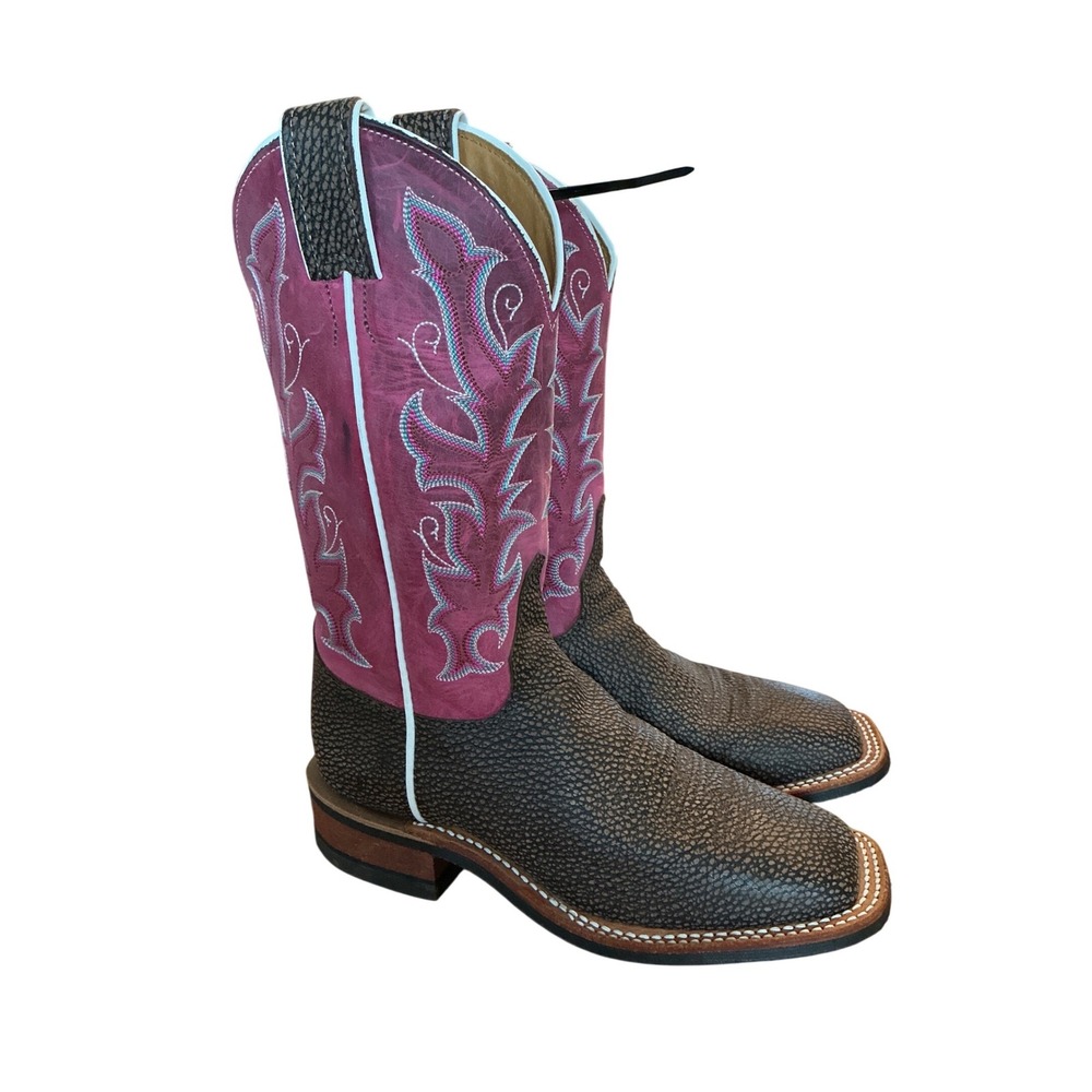 Justin Womens Western Boots Brown Pebble Grain Magenta Pink Square Toe 5.5